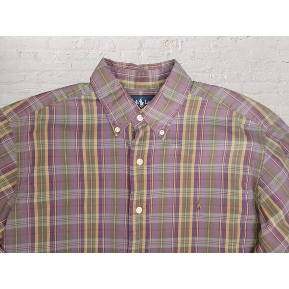 Ralph Lauren Plaid Classic Fit Button Down Shirt Men’s Medium Purple Green Prepp - Picture 2 of 7